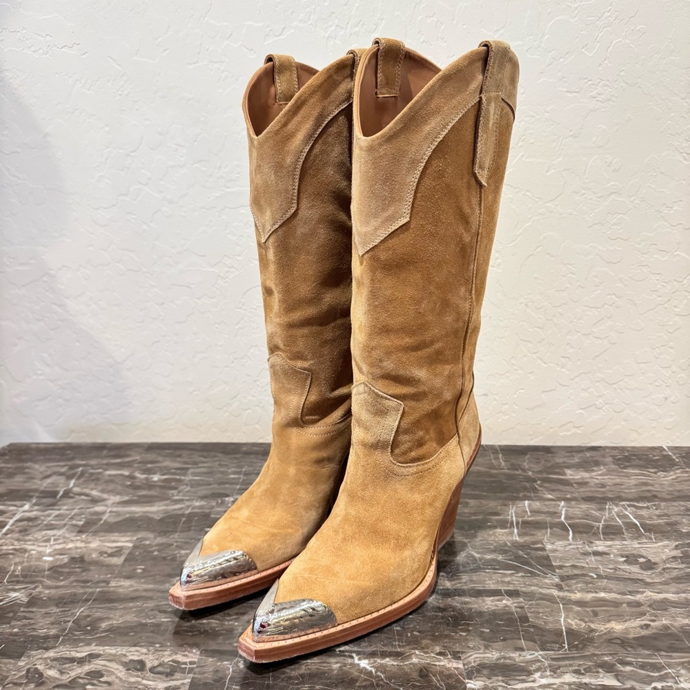 Paris Texas Dakota Tan Suede Metal Tipped Cowboy Boots